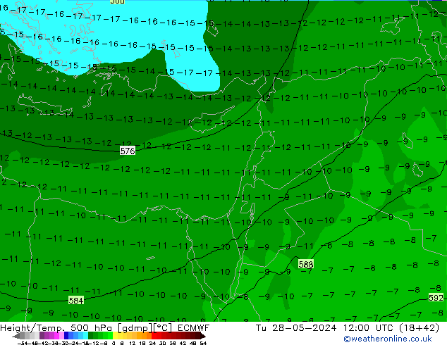 Z500/Rain (+SLP)/Z850 ECMWF  28.05.2024 12 UTC