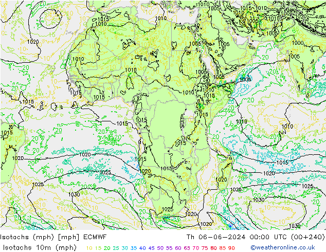 Isotachs (mph) ECMWF  06.06.2024 00 UTC