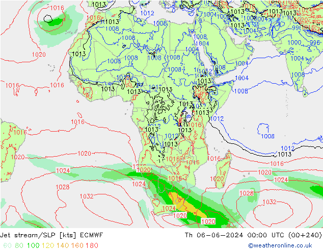 Jet stream/SLP ECMWF Th 06.06.2024 00 UTC