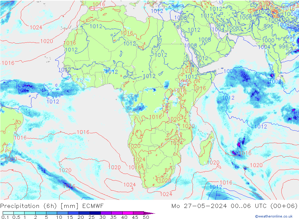 Z500/Rain (+SLP)/Z850 ECMWF Mo 27.05.2024 06 UTC