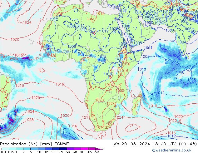 Z500/Rain (+SLP)/Z850 ECMWF mer 29.05.2024 00 UTC