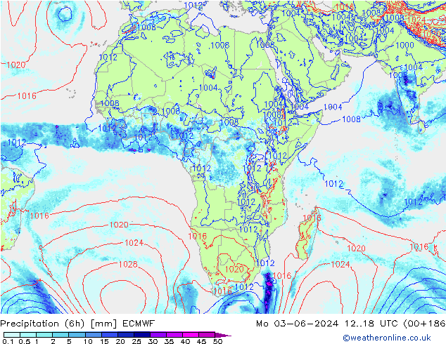 Totale neerslag (6h) ECMWF ma 03.06.2024 18 UTC