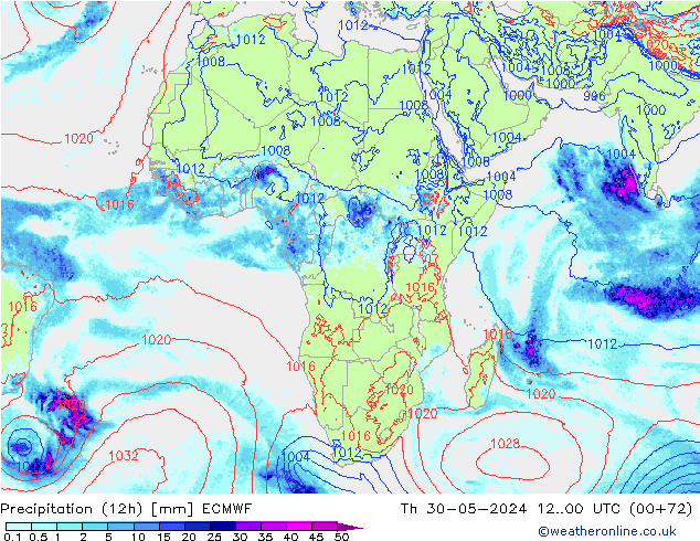 Precipitation (12h) ECMWF Čt 30.05.2024 00 UTC