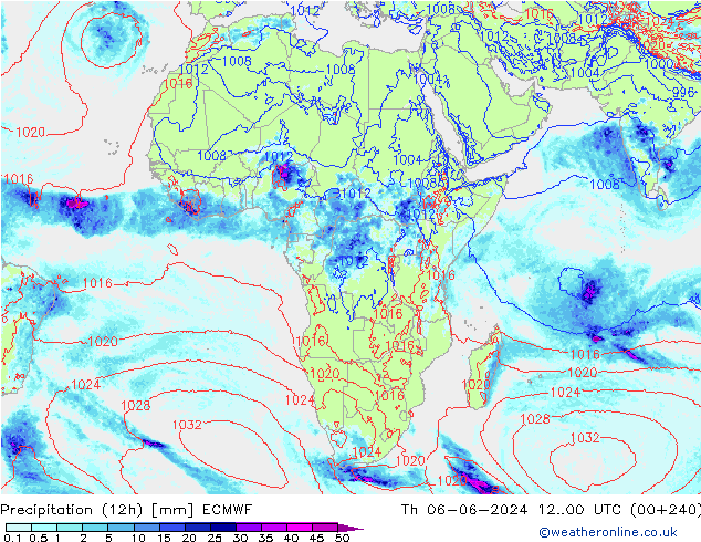 Precipitation (12h) ECMWF Th 06.06.2024 00 UTC