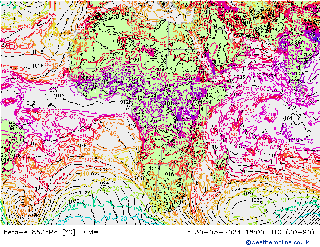 Theta-e 850hPa ECMWF Th 30.05.2024 18 UTC