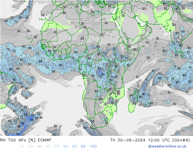 RH 700 hPa ECMWF Th 30.05.2024 12 UTC