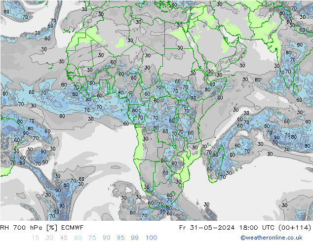 RH 700 hPa ECMWF Fr 31.05.2024 18 UTC