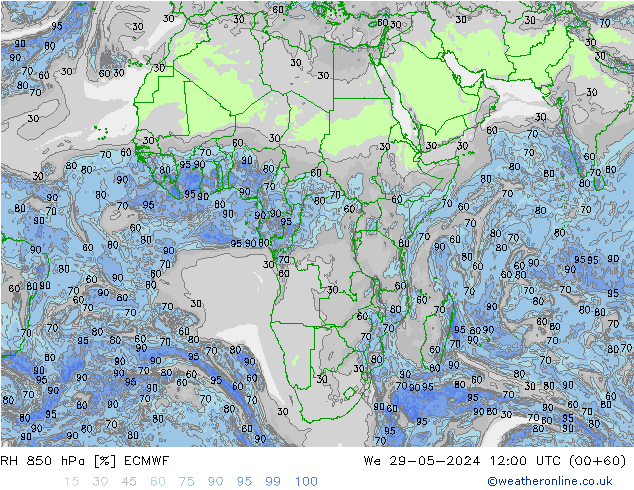 RH 850 hPa ECMWF We 29.05.2024 12 UTC