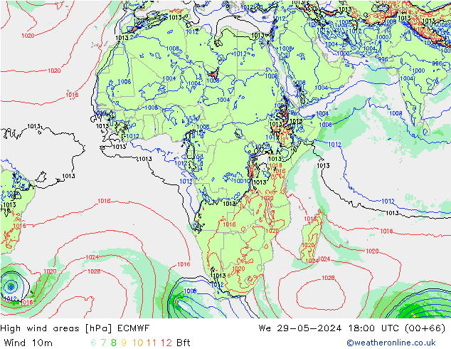 High wind areas ECMWF ср 29.05.2024 18 UTC