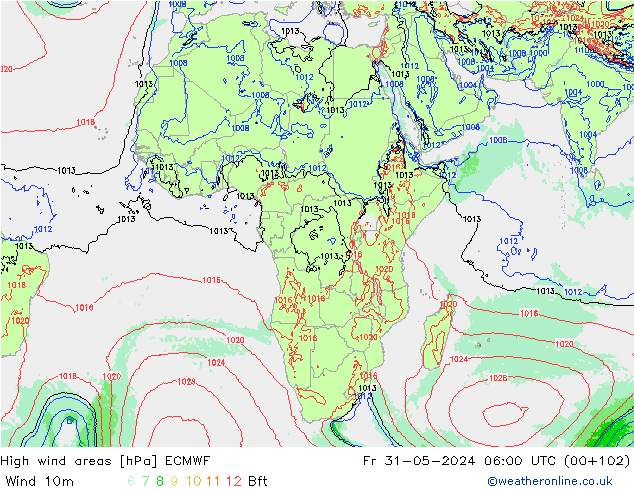 High wind areas ECMWF Fr 31.05.2024 06 UTC