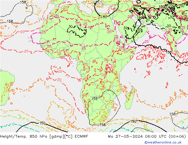 Z500/Rain (+SLP)/Z850 ECMWF Mo 27.05.2024 06 UTC