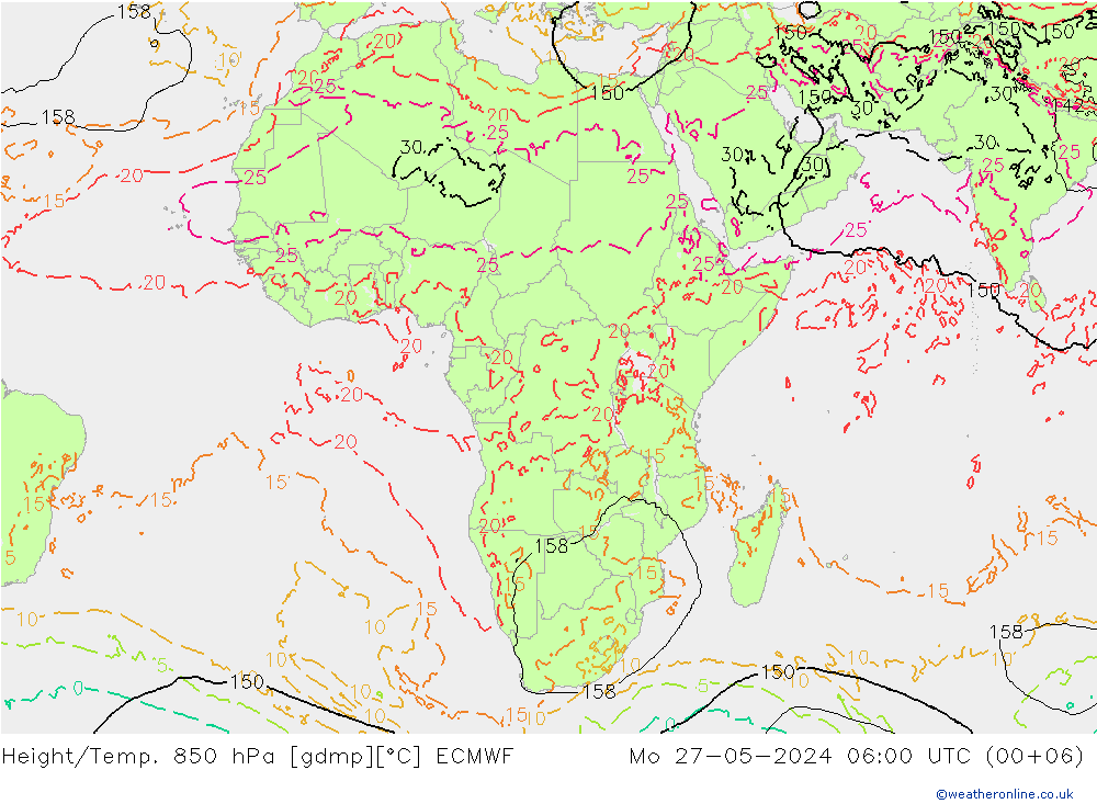 Z500/Rain (+SLP)/Z850 ECMWF Mo 27.05.2024 06 UTC