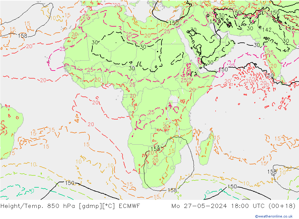 Z500/Rain (+SLP)/Z850 ECMWF pon. 27.05.2024 18 UTC