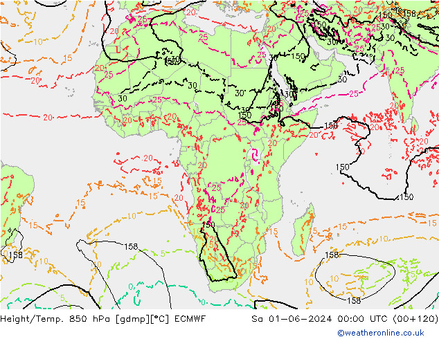 Height/Temp. 850 hPa ECMWF sab 01.06.2024 00 UTC