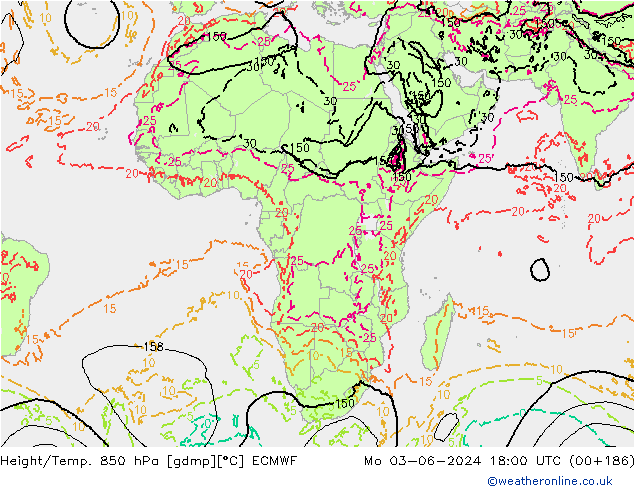 Géop./Temp. 850 hPa ECMWF lun 03.06.2024 18 UTC