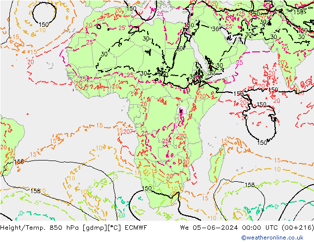 Height/Temp. 850 hPa ECMWF Qua 05.06.2024 00 UTC