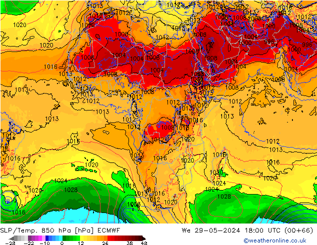 SLP/Temp. 850 гПа ECMWF ср 29.05.2024 18 UTC