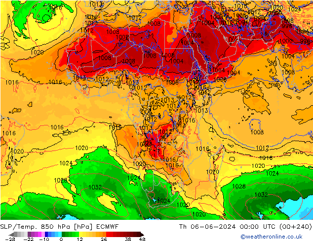 SLP/Temp. 850 hPa ECMWF Th 06.06.2024 00 UTC