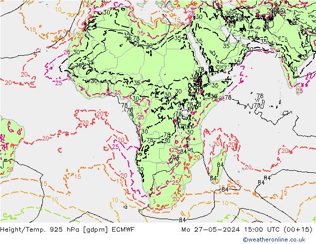 Geop./Temp. 925 hPa ECMWF lun 27.05.2024 15 UTC