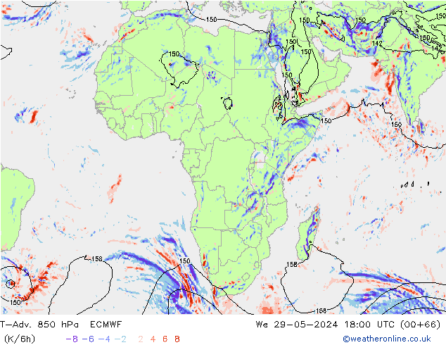 T-Adv. 850 hPa ECMWF mer 29.05.2024 18 UTC