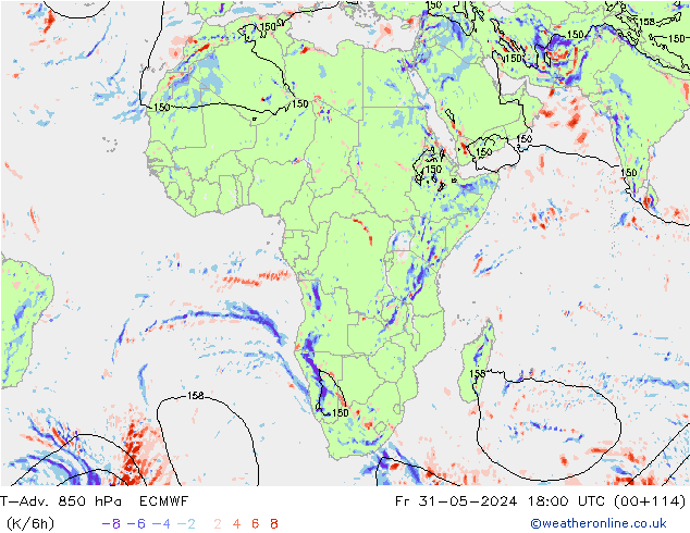 T-Adv. 850 hPa ECMWF vr 31.05.2024 18 UTC