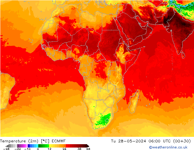 карта температуры ECMWF вт 28.05.2024 06 UTC