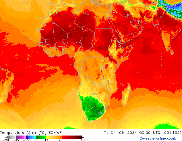 Temperature (2m) ECMWF Tu 04.06.2024 00 UTC