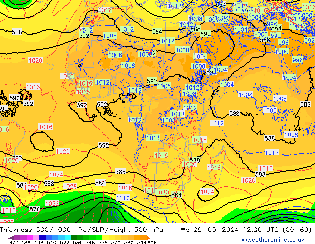 Thck 500-1000гПа ECMWF ср 29.05.2024 12 UTC