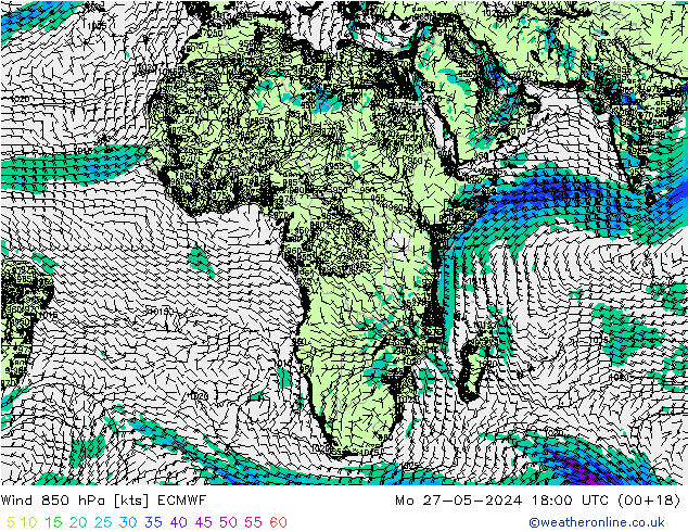 wiatr 850 hPa ECMWF pon. 27.05.2024 18 UTC