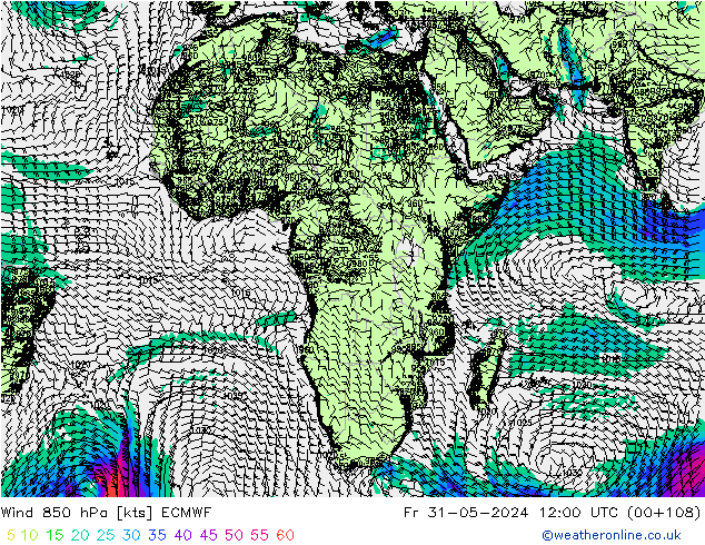 Wind 850 hPa ECMWF Fr 31.05.2024 12 UTC