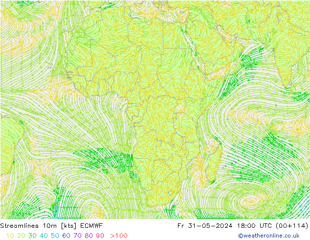 Streamlines 10m ECMWF Fr 31.05.2024 18 UTC