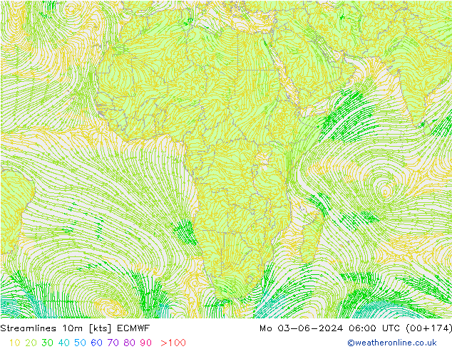 Stroomlijn 10m ECMWF ma 03.06.2024 06 UTC