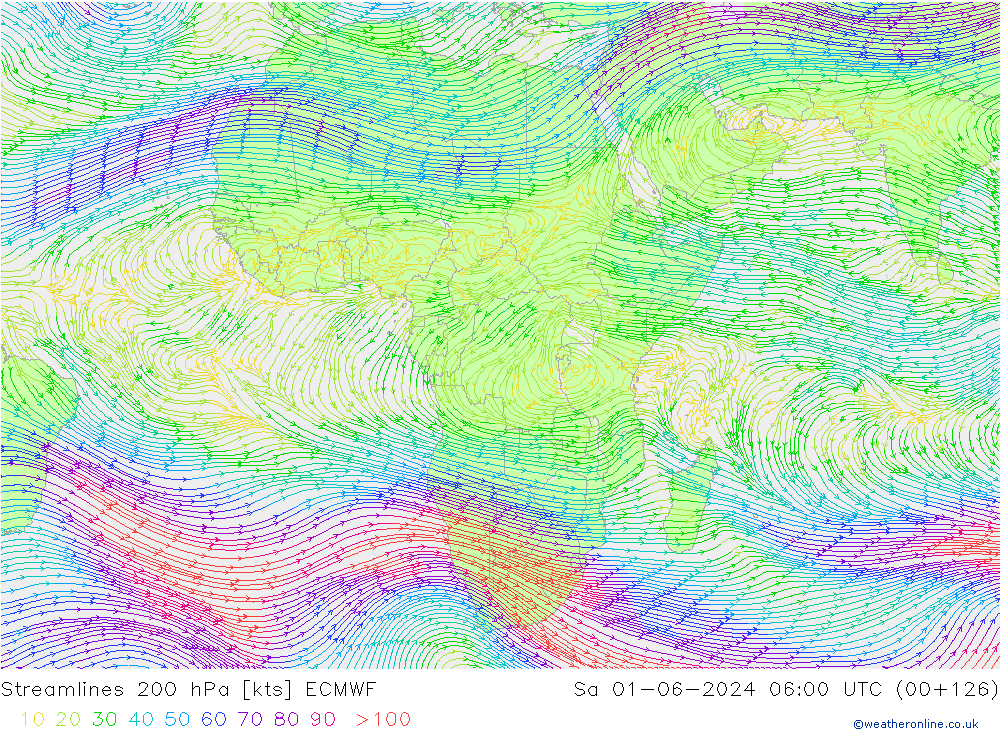 Linea di flusso 200 hPa ECMWF sab 01.06.2024 06 UTC