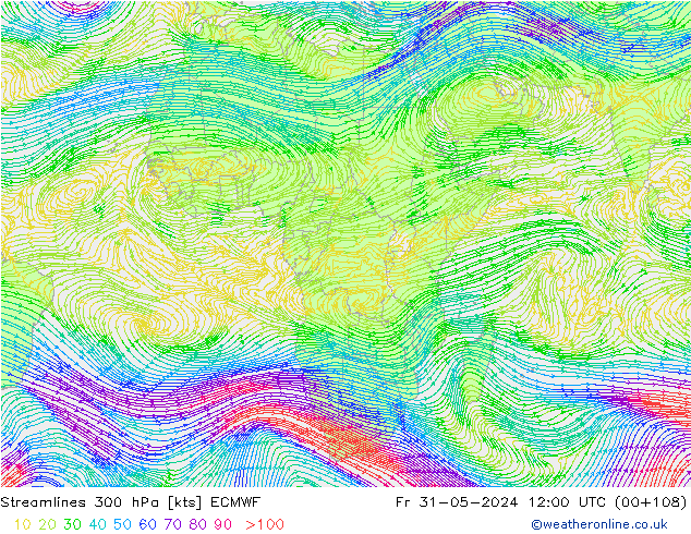 Streamlines 300 hPa ECMWF Fr 31.05.2024 12 UTC