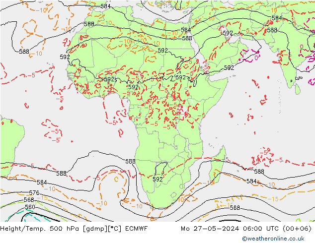 Z500/Rain (+SLP)/Z850 ECMWF Mo 27.05.2024 06 UTC