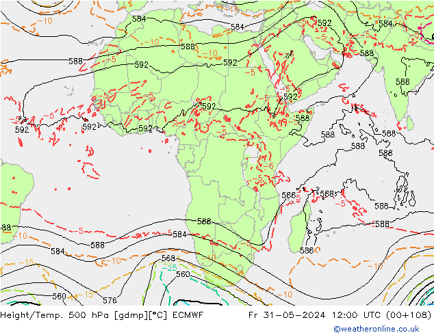 Z500/Rain (+SLP)/Z850 ECMWF ven 31.05.2024 12 UTC