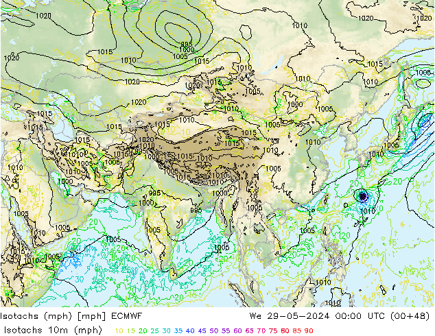 Isotachs (mph) ECMWF We 29.05.2024 00 UTC