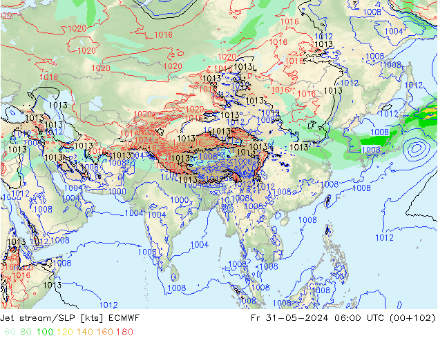 Jet stream/SLP ECMWF Fr 31.05.2024 06 UTC