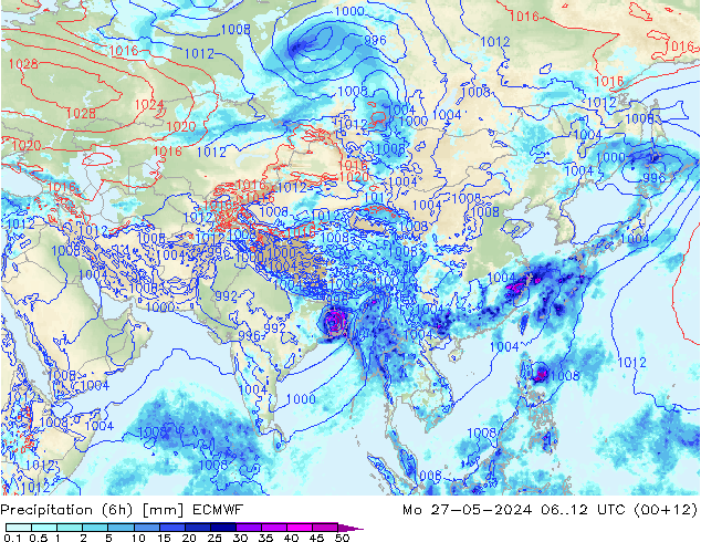 Z500/Yağmur (+YB)/Z850 ECMWF Pzt 27.05.2024 12 UTC