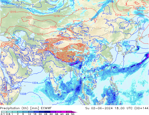 Z500/Yağmur (+YB)/Z850 ECMWF Paz 02.06.2024 00 UTC