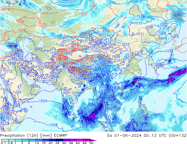 осадки (12h) ECMWF сб 01.06.2024 12 UTC