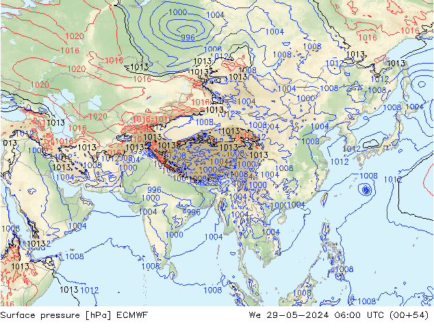 Presión superficial ECMWF mié 29.05.2024 06 UTC