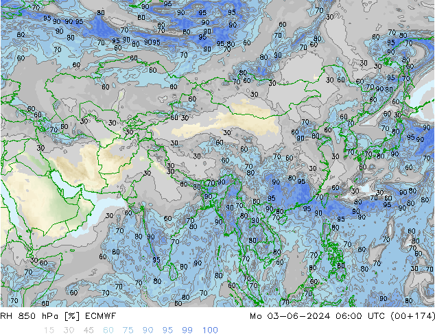 RH 850 hPa ECMWF pon. 03.06.2024 06 UTC