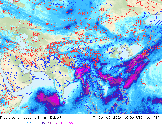 Precipitation accum. ECMWF Th 30.05.2024 06 UTC