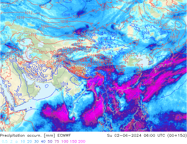 Totale neerslag ECMWF zo 02.06.2024 06 UTC