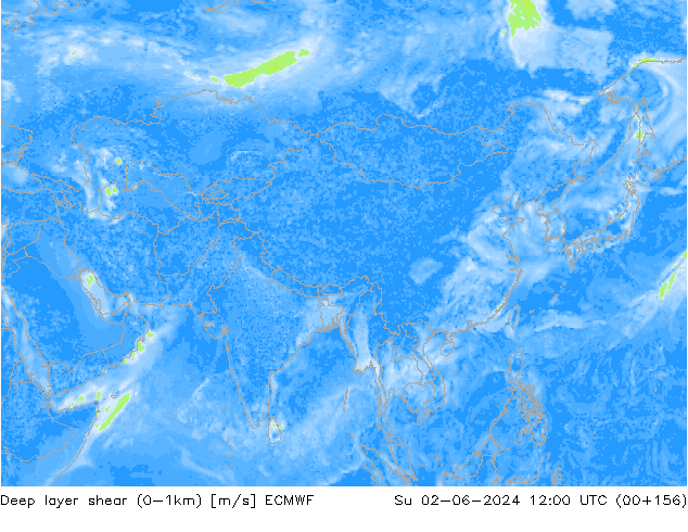 Deep layer shear (0-1km) ECMWF dom 02.06.2024 12 UTC