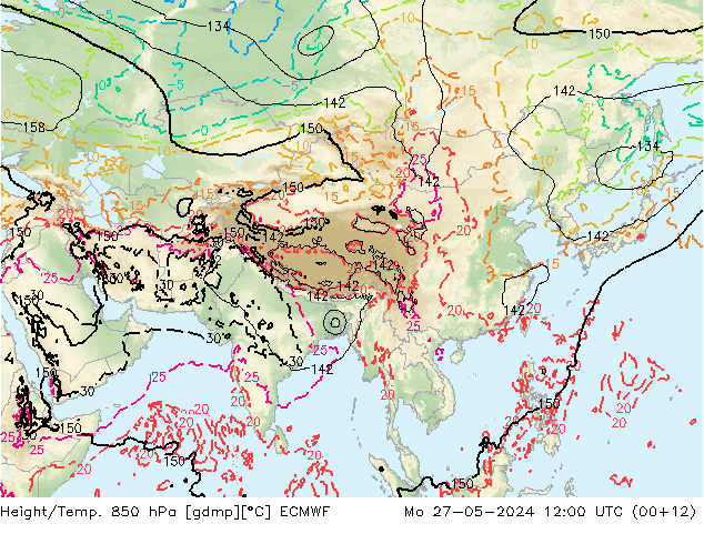 Z500/Rain (+SLP)/Z850 ECMWF Mo 27.05.2024 12 UTC