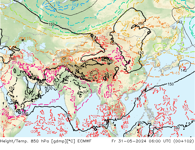Height/Temp. 850 гПа ECMWF пт 31.05.2024 06 UTC