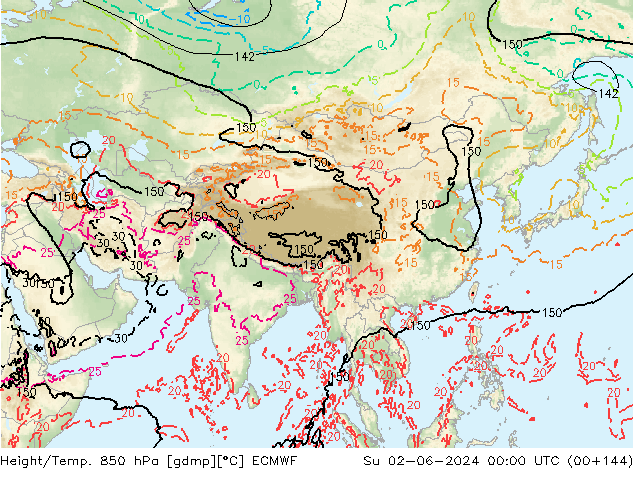 Z500/Yağmur (+YB)/Z850 ECMWF Paz 02.06.2024 00 UTC