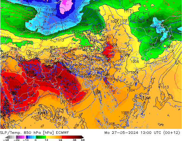 SLP/Temp. 850 hPa ECMWF Mo 27.05.2024 12 UTC